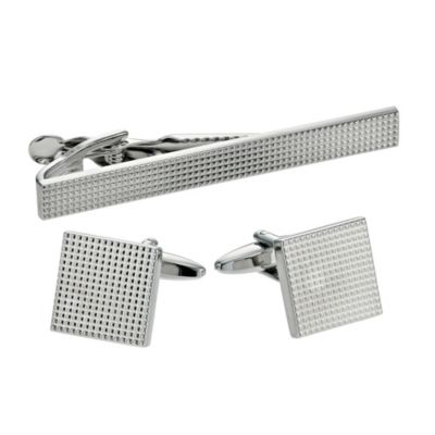 H Samuel Mens Textured Tie Clip and Cufflinks Set