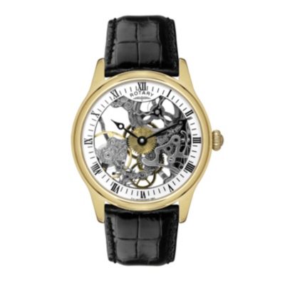 Rotary men's black strap skeleton dial watch - Product number 9412980