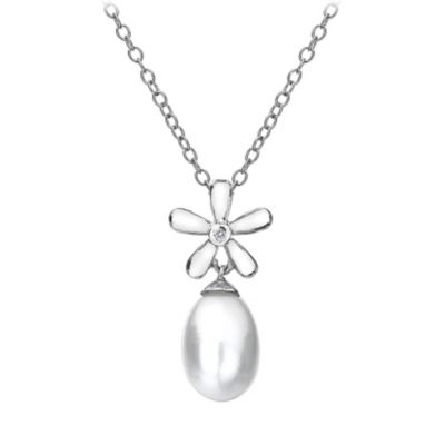 Hot Diamonds long silver diamond set flower pearl pendant - Product number 9413162