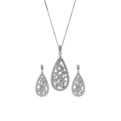 9ct white gold 1/2 carat diamond earrings & pendant set - Product number 9431993