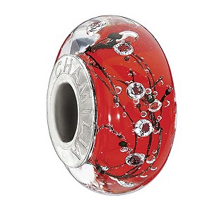Chamilia Silver Orange Glass & Cubic Zirconia Bead