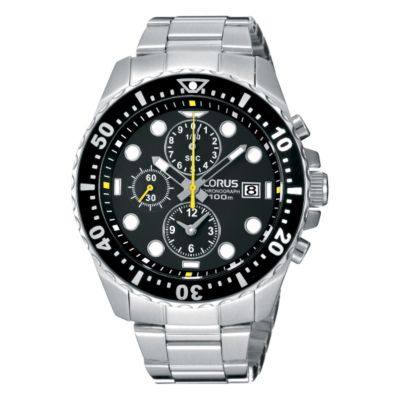 Lorus Men's Stainless Steel Black Chronograph Watch - Product number 9444548