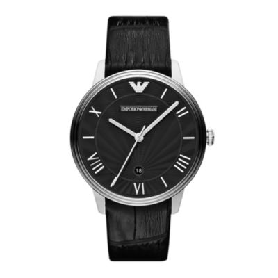 Emporio Armani Men's Black Dial Black Leather Strap Watch Ernest Jones