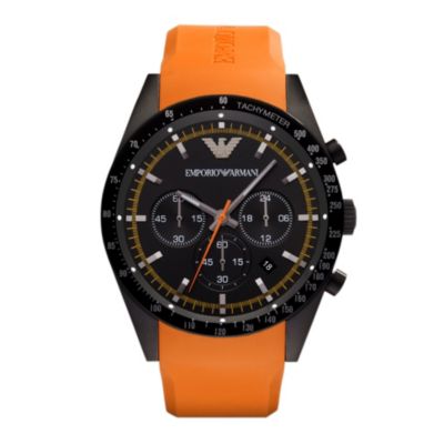 Emporio Armani men's black ion plated orange strap watch - Product number 9446168