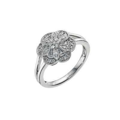 Silver & Diamond Flower Cluster RingSilver & Diamond Flower Cluster Ring