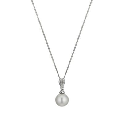 9ct white gold cultured pearl & diamond pendant 18" - Product number 9454853