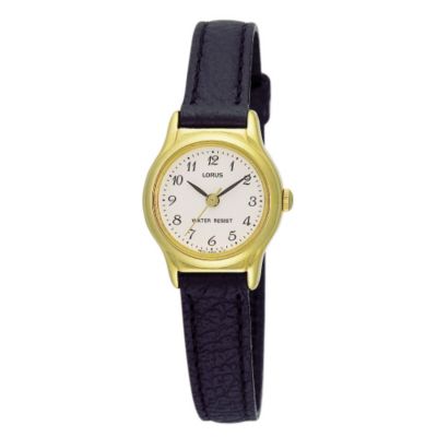 Lorus Ladies' Pink Dial & Black Leather Strap Watch - Product number 9458689