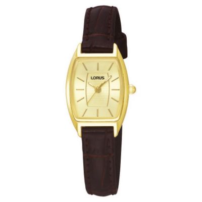 Lorus Ladies' Gold-Plated Tonneau Dial & Brown Strap Watch - Product number 9459618