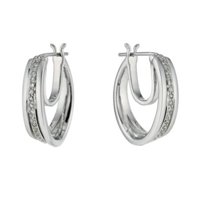 Sterling silver diamond split hoop earrings - Product number 9486283