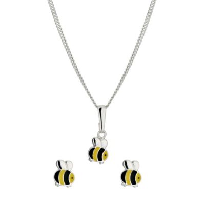 Silver & Enamel Bumble Bee Pendant & Earrings Set - Product number 9500197