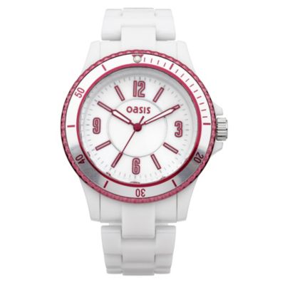 Oasis Ladies' Pink Bezel White Plastic Bracelet Watch - Product number 9521828