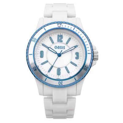 Oasis Ladies' Blue Bezel White Plastic Bracelet Watch - Product number 9521836