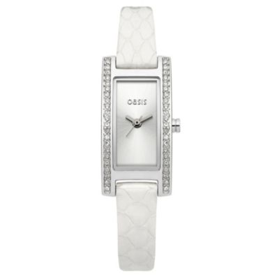 Oasis Ladies' Stone Set White Strap Watch - Product number 9522271