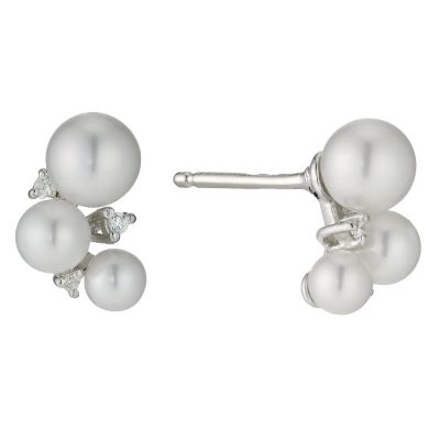 H Samuel Sterling Silver Cubic Zirconia Pearl Trio Stud