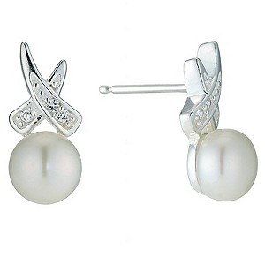 Sterling Silver Cubic Zirconia Pearl Crossover