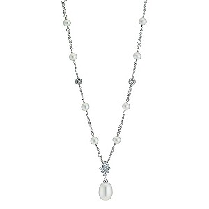 Sterling Silver Cubic Zirconia Pearl Two Chain Necklace