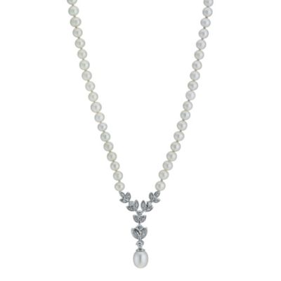 Sterling Silver Cubic Zirconia Pearl Floral Necklace