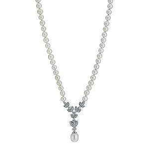 Sterling Silver Cubic Zirconia Pearl Floral Necklace