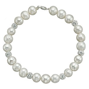 Sterling Silver Crystal Cultured Freshwater Pearl Bracelet