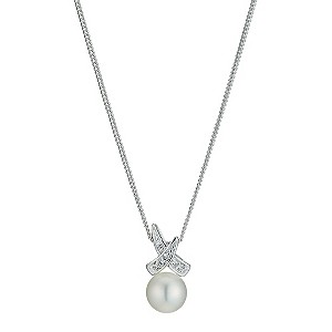 Sterling Silver Cubic Zirconia Pearl Crossover Pendant