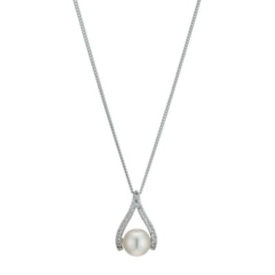 Sterling Silver Cubic Zirconia Pearl Wishbone