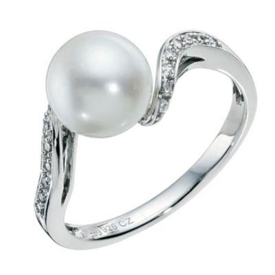 Sterling Silver Cubic Zirconia Freshwater Pearl Ring - Product number 9524959