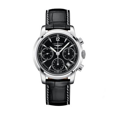 Longines men's black leather strap chronograph watch - Product number 9528547