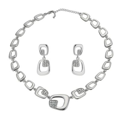 H Samuel Geometric Stone Set Necklace and Earring Two