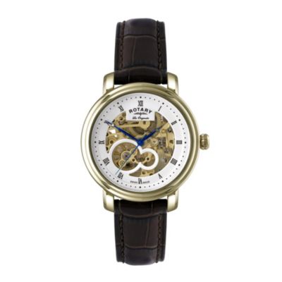 Rotary Jura men's white skeleton dial brown strap watch - Product number 9531599