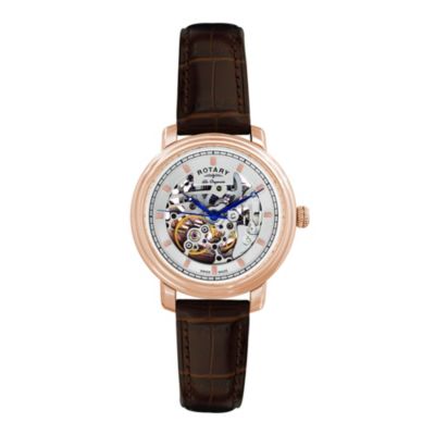 Rotary Jura men's skeleton silver dial leather strap watch - Product number 9531602