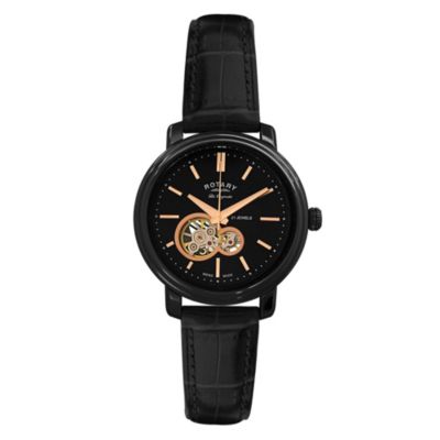 Rotary Jura men's skeleton dial black leather strap watch - Product number 9531610