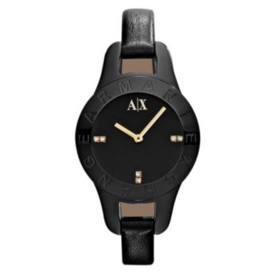 Armani Exchange Ladies' Stone Set Black Leather Strap Watch - Product number 9537139