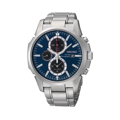 Seiko Solar men's stainless steel blue chronograph watch - Product number 9541357
