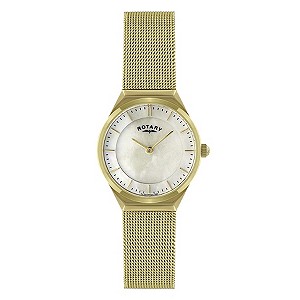 Rotary Ladies Gold Plated Mesh Bracelet Watch
