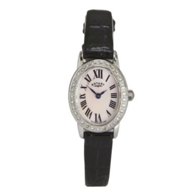 Rotary Ladies' Black Strap Oval Dial Watch