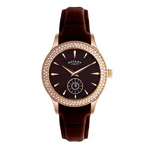 Rotary Ladies' Brown Strap & Stone Set Watch