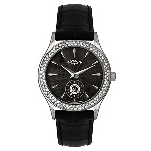 Rotary Ladies' Black Strap Stone Set Watch