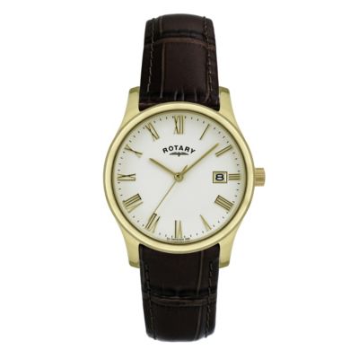 Rotary Men's Gold-Plated Brown Strap Watch