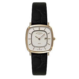 Rotary Men's Cushion Silver Dial & Black Strap Watch