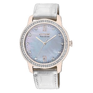 Citizen Eco Drive Ladies' Stone Set White Strap Watch