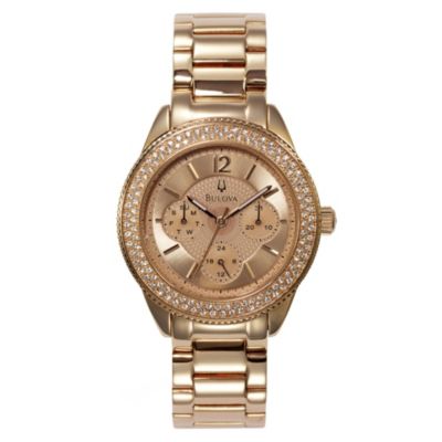 Bulova Ladies' Rose Gold Plated Crystal Set Bracelet Watch