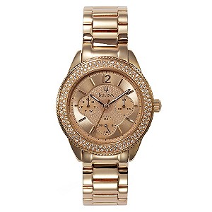Bulova Ladies' Rose Gold Plated Crystal Set Bracelet Watch