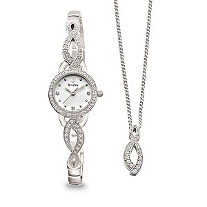 Bulova Ladies' Crystal Watch & Necklace SetBulova Ladies' Crystal Watch & Necklace Set