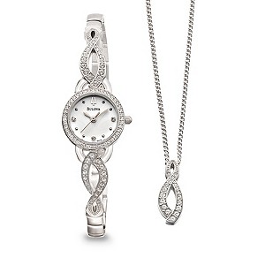 Bulova Ladies' Crystal Watch & Necklace SetBulova Ladies' Crystal Watch & Necklace Set
