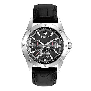 Bulova Men's Multi Dial Black Strap Watch