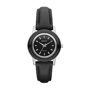 DKNY Ceramic Ladies' Black Leather Strap Watch