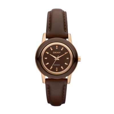 DKNY Ceramic Ladies' Brown Leather Strap Watch - Product number 9563555
