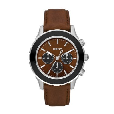 DKNY Men's Chronograph Brown Leather Strap Watch