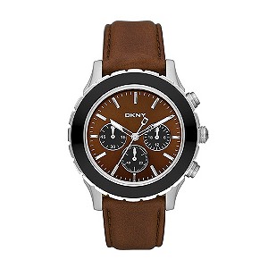 DKNY Men's Chronograph Brown Leather Strap Watch