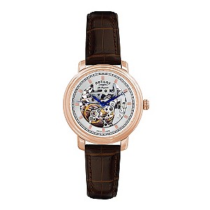 Rotary Jura Men's Rose Gold Plated Skeleton Strap Watch